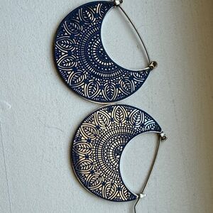 Boho Blue & Sliver Crescent shaped earrings